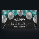 50th Birthday Teal Silver Balloons Banner<br><div class="desc">Elegant faux teal and silver glitter balloons on the top border. All text is adjustable and easy to change for your own party needs. any year,  age can be changed</div>