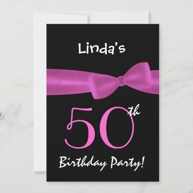 50th Birthday Template Magenta Pink Bow W422 (Front)