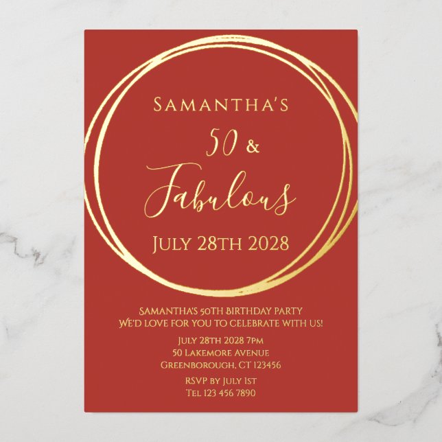 50th Birthday Terracotta Burnt Orange Gold Foil Invitation (Front)