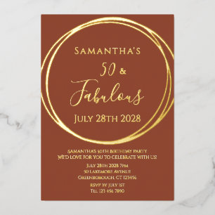 50th Birthday Terracotta Real Gold Foil Invitation