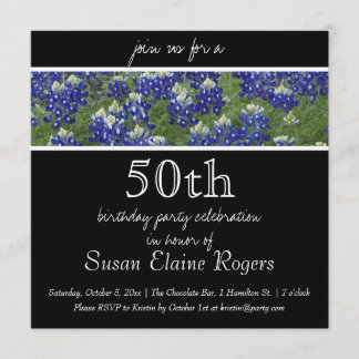 50th Birthday Texas Bluebonnets Floral Invitation