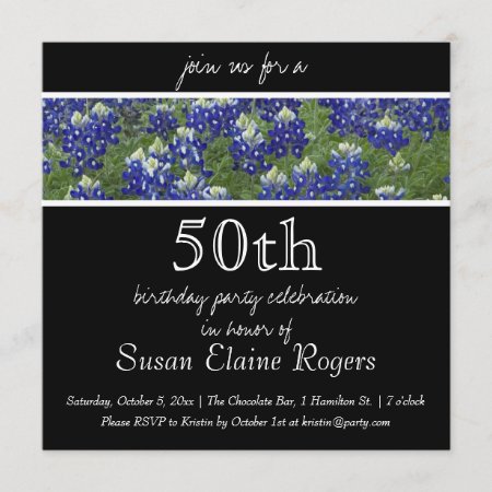 50th Birthday Texas Bluebonnets Floral Invitation