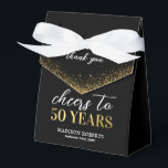 50th Birthday Thank You Black Gold Favor Boxes<br><div class="desc">Adult birthday thank you favor boxes featuring a stylish black background,  faux gold glitter,  the saying 'cheers to 50 years',  their name,  and the date of the party.</div>