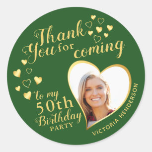 50th Birthday Thank You for Coming Green Favor Classic Round Sticker