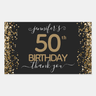 50th Birthday Thank You Gold Glitter Rectangular Sticker