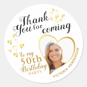 50th Birthday Thank You White Black Gold Favor Classic Round Sticker