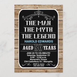 50th Birthday The Man The Myth The Legend Bold Invitation