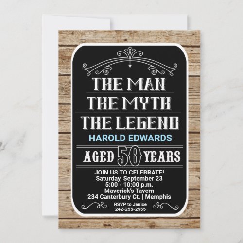 50th Birthday The Man The Myth The Legend Bold Invitation
