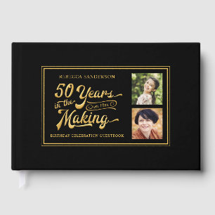 50th Birthday Then and Now Photos Black Gold Guest Book