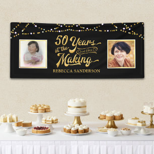 50th Birthday   Then & Now Photos   Black & Gold Banner