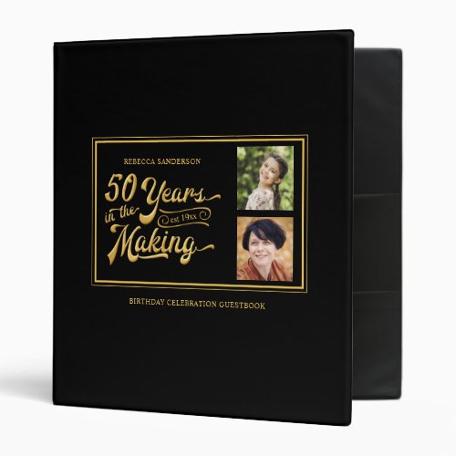 50th Birthday Then  Now Photos Retro Guestbook 3 Ring Binder