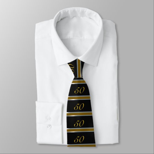 50th Birthday Tie Black Silver and Gold