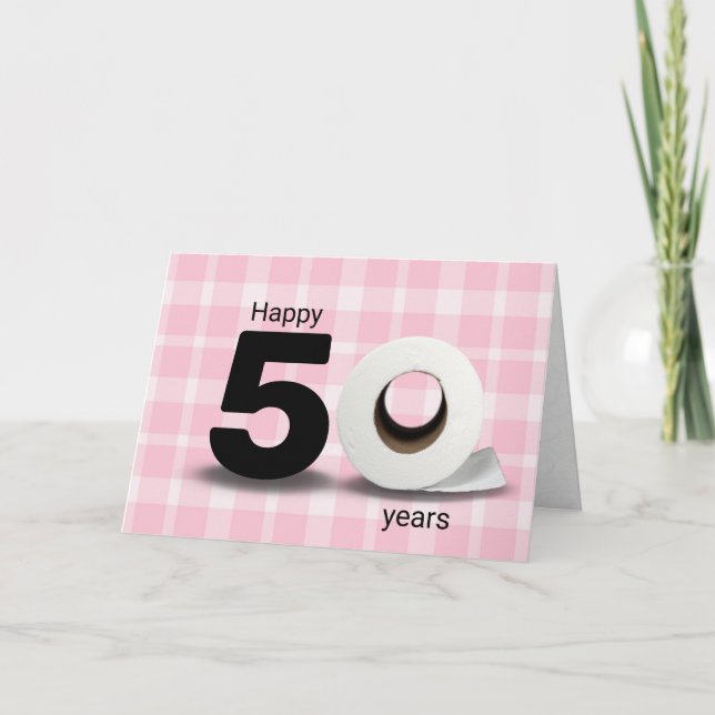 50th birthday toilet paper roll on plaid card (Front)