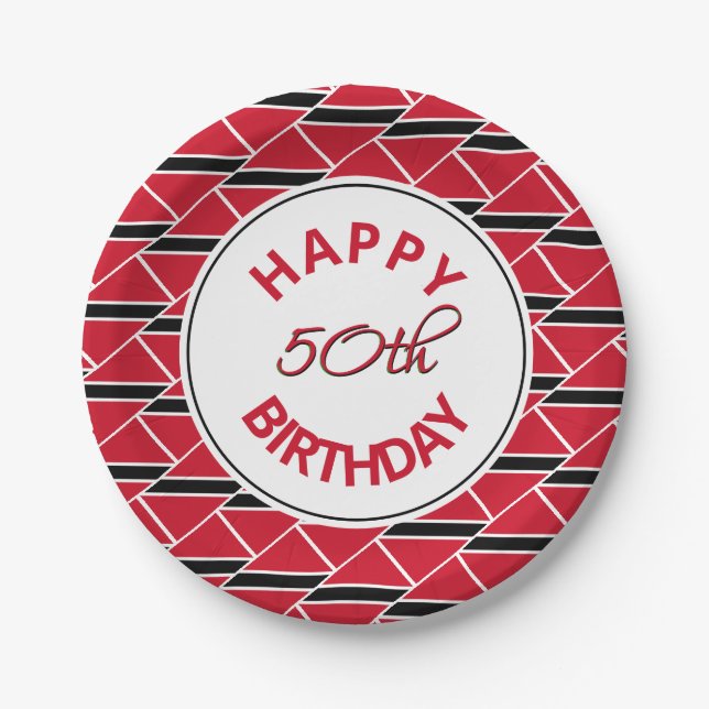 50th Birthday TRINIDAD FLAG Custom Paper Plates (Front)