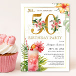 50th Birthday Tropical Floral Cocktail Party Invitation<br><div class="desc">Celebrate the 50-year milestone in style with our elegant "50th Birthday Tropical Floral Cocktail Party Invitation!" Perfect for a memorable 50th birthday party. Order your today and make your celebration truly special! Please note: Gold glitter effects are only simulated; no real gold will be used in the printing process</div>