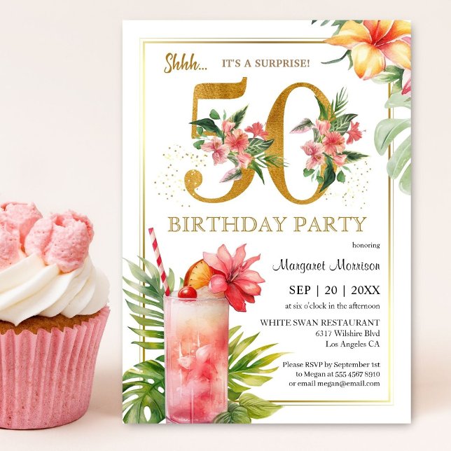 50th Birthday Tropical Floral Cocktail Party Invitation (Creator Uploaded)