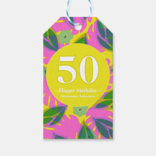 50th birthday tropical yellow colorful   gift tags