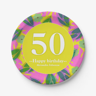 50th birthday tropical yellow colorful  Sticker Paper Plates