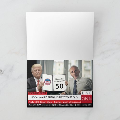 50th Birthday Trump Mens Funny TV News Invitation