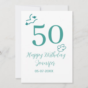 50th birthday turquoise name clouds hand drawn  invitation