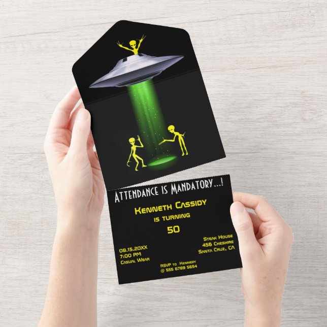50th Birthday 👽 UFO Alien Abduction Party All In One Invitation (Tearaway)