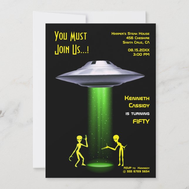 50th Birthday 👽 UFO Alien Abduction Party Invitation (Front)