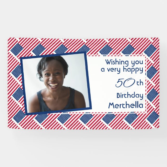 50th Birthday USA AMERICAN FLAG Photo Banner (Horizontal)