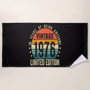 50th Birthday Vintage 1976 Limited Edition Beach Towel