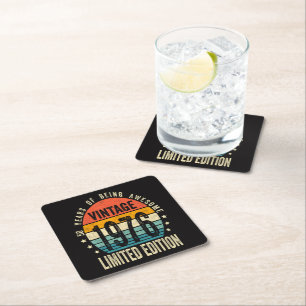 50th Birthday Vintage 1976 Limited Edition Square Paper Coaster