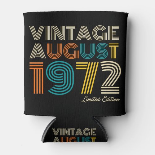 50th Birthday Vintage August 1972 Limited Edition Can Cooler