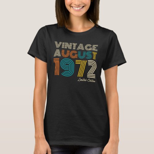 50th Birthday Vintage August 1972 Limited Edition T_Shirt