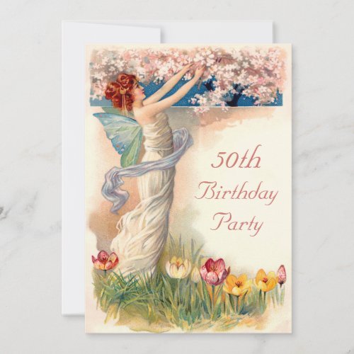 50th Birthday Vintage Fairy Blossom Invitation