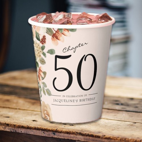 50th Birthday Vintage Floral Paper Cups
