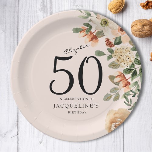 50th Birthday Vintage Floral Paper Plates