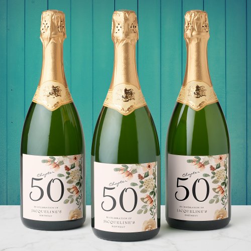 50th Birthday Vintage Floral Sparkling Wine Label