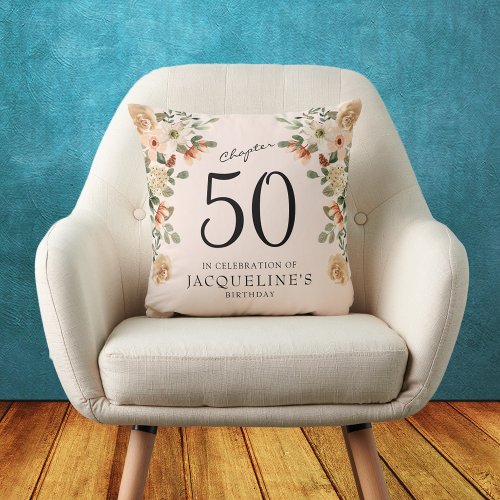 50th Birthday Vintage Floral Throw Pillow