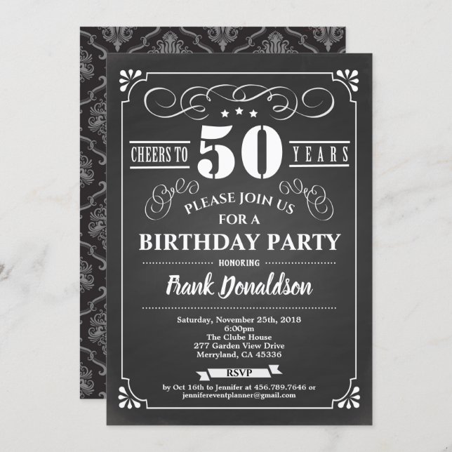 50th birthday vintage invite. Cheers to 50 years Invitation (Front/Back)