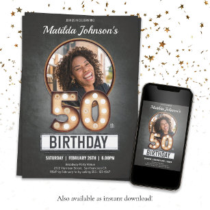 50th Birthday Vintage Marquee Fun Custom Photo Invitation