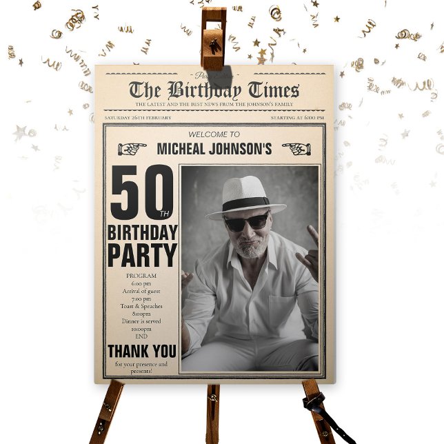 50th Birthday Vintage Newspaper Custom Welcome Foam Board (50th Birthday Vintage Newspaper Custom Welcome Foam Board)