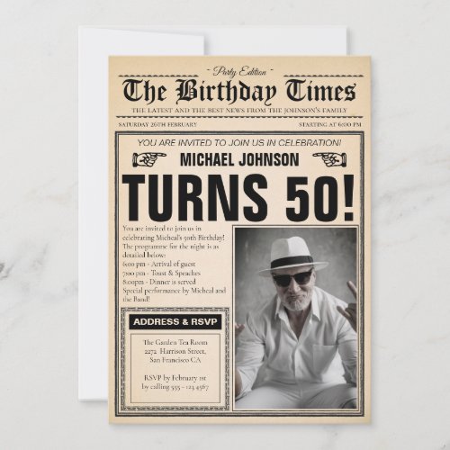 50th Birthday Vintage Newspaper Fun Custom Photo