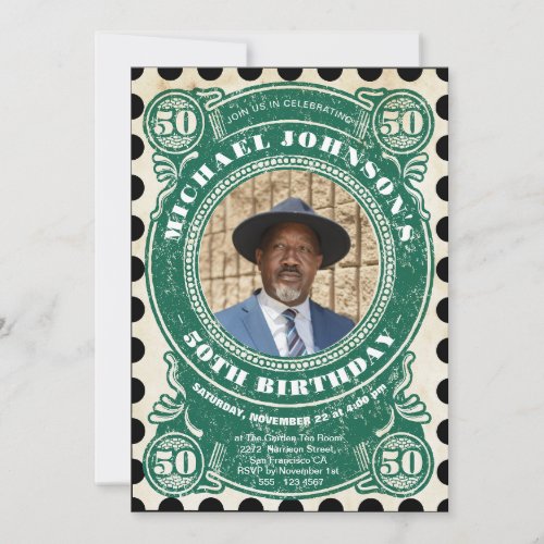 50th Birthday Vintage Postage Stamp Unique Photo Invitation
