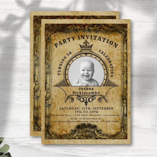 50th Birthday Vintage Retro Photo Surprise Party Invitation (Creator Uploaded)