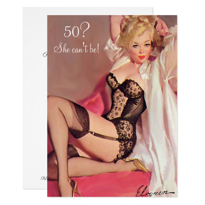 50th Birthday Vintage Sexy Pin Up Black Lingerie Invitation Zazzle