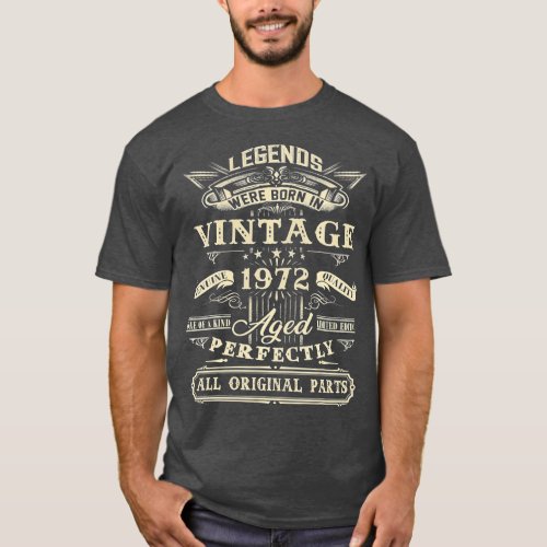 50th Birthday Vintage Tee For Legends Born 1972 50