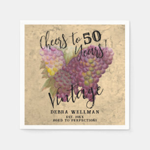 50th Birthday Vintage Watercolor Wine Themed Napkins
