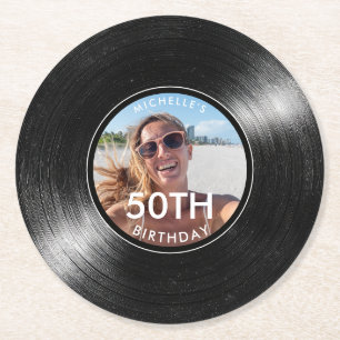 50th Birthday Vinyl Record Photo Paper Coaster