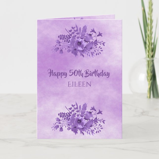 50th birthday violet flowers card (Front)