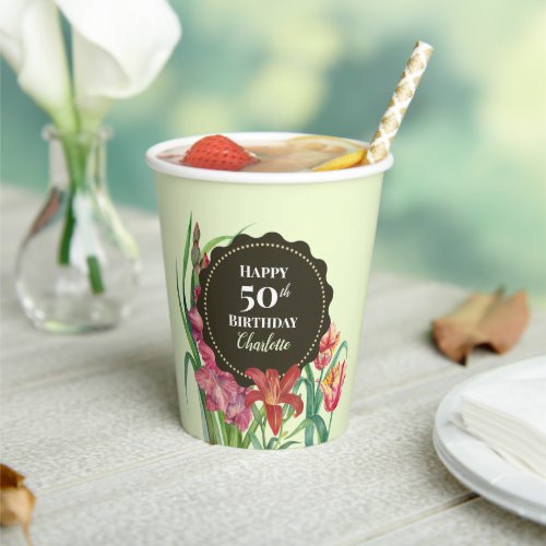 50th Birthday Warm Floral Spring Blooms Painting Paper Cups