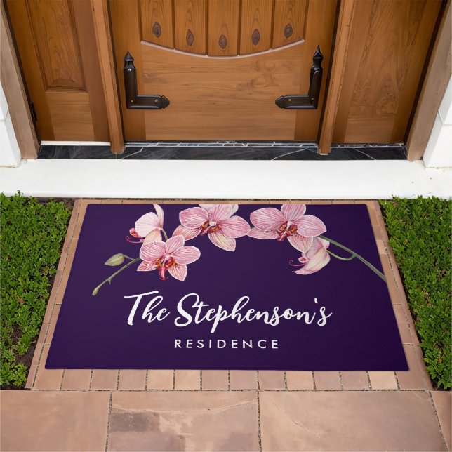 50th Birthday Watercolor Pink Moth Orchids Doormat (Outdoor)