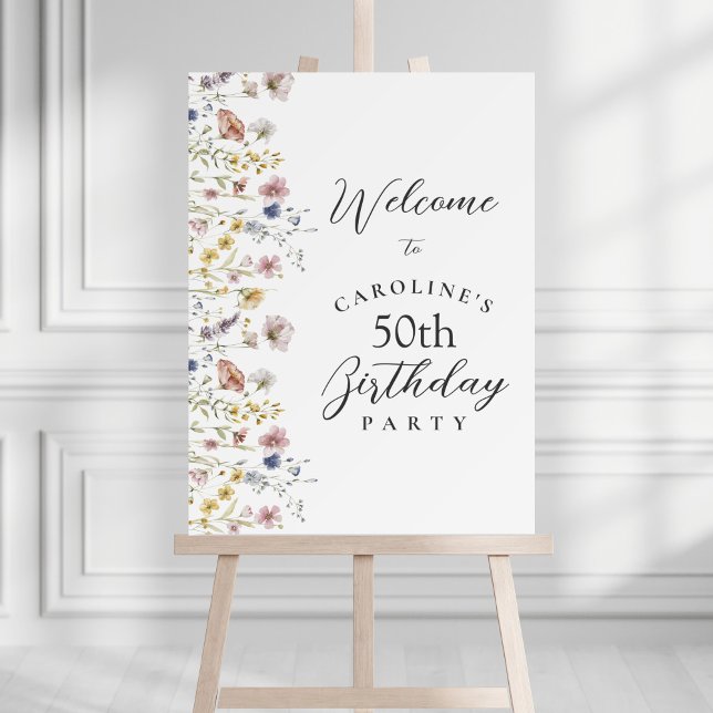 50th Birthday Watercolor Wildflowers Floral Foam Board (Creator Uploaded)